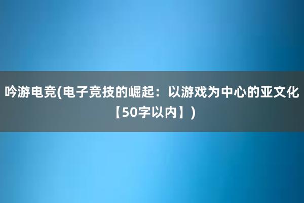 吟游电竞(电子竞技的崛起：以游戏为中心的亚文化【50字以内】)