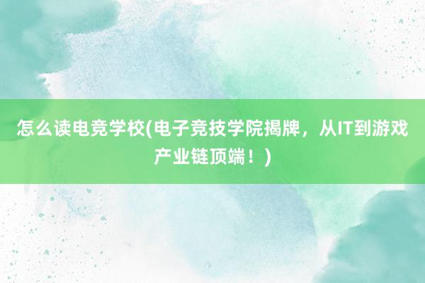 怎么读电竞学校(电子竞技学院揭牌，从IT到游戏产业链顶端！)