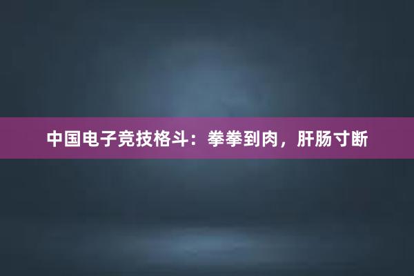 中国电子竞技格斗：拳拳到肉，肝肠寸断