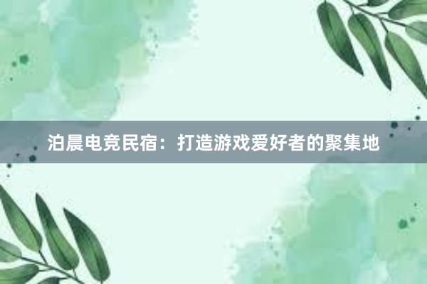 泊晨电竞民宿：打造游戏爱好者的聚集地