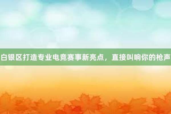 白银区打造专业电竞赛事新亮点，直接叫响你的枪声